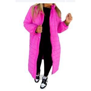 BLAKELEY Coat Cozy Up Long Puffer Jacket In Hot Pink $99 S/M fuchsia duster NEW